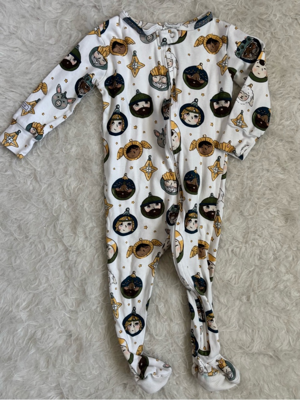 Holy Pals Festive White Kids Footed Pajamas with Holiday Wise Men AOP